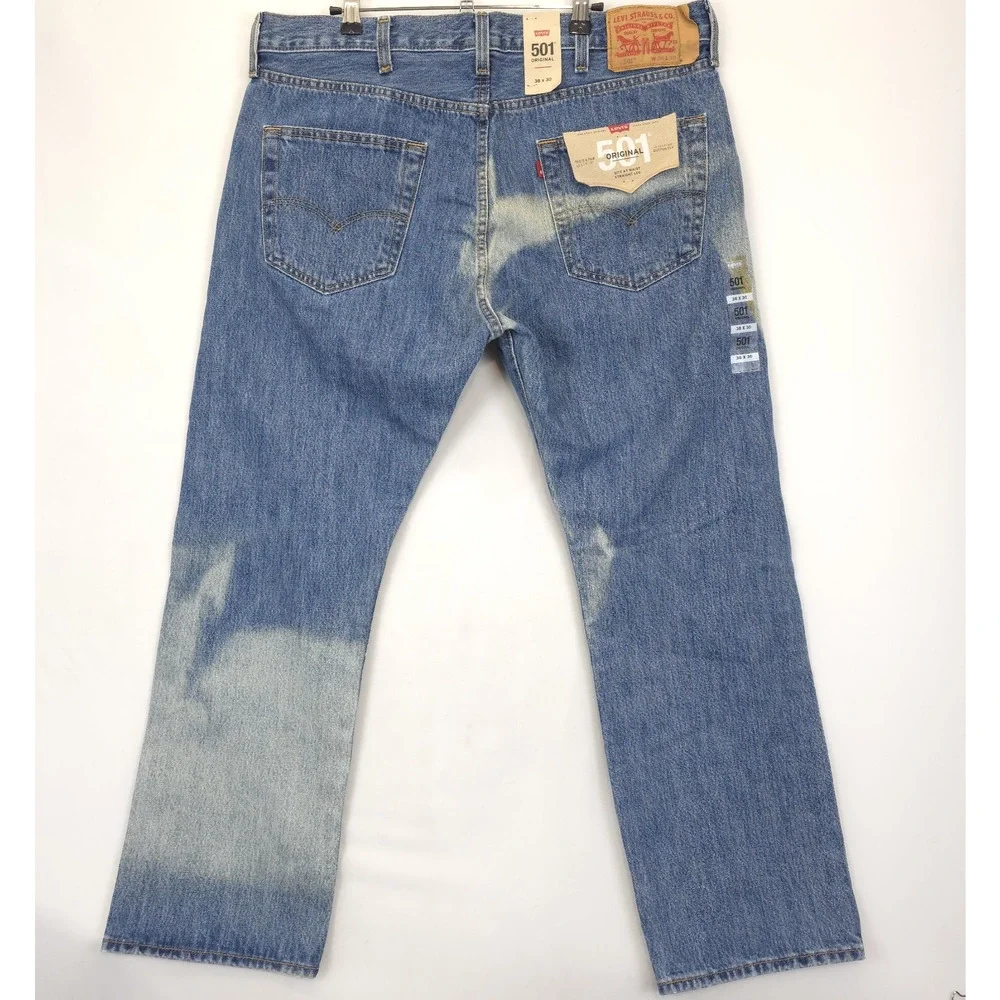 Men's Levi's 501‎ Straight Leg 38x30 Button Fly Bleached Blue Denim Jeans